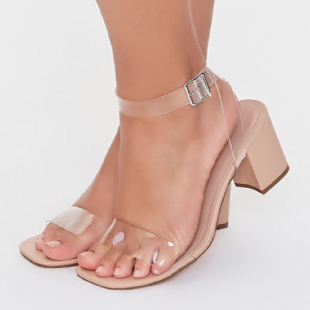 Forever 21 wide fit beige block heels clear straps